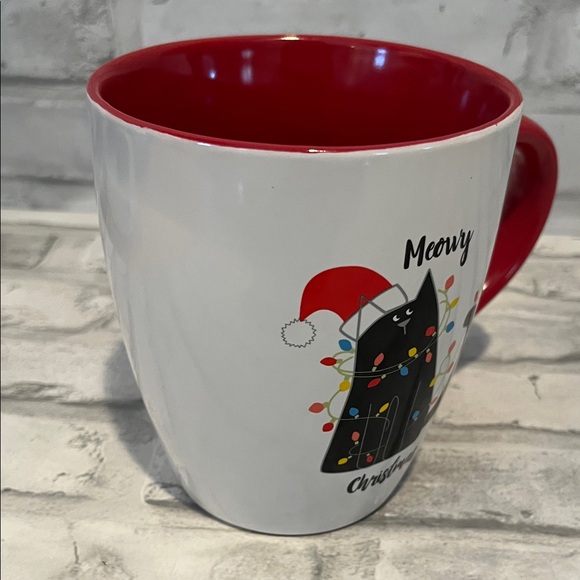 Festive black Cat Christmas Mug - Red and White coffee 18 oz Santa hat lights - Picture 6 of 10